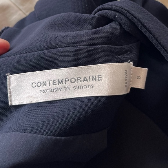 Simon Contemporaine Paperbag Waist Pleated Pencil Skirt 8 Navy Blue - Picture 3 of 13